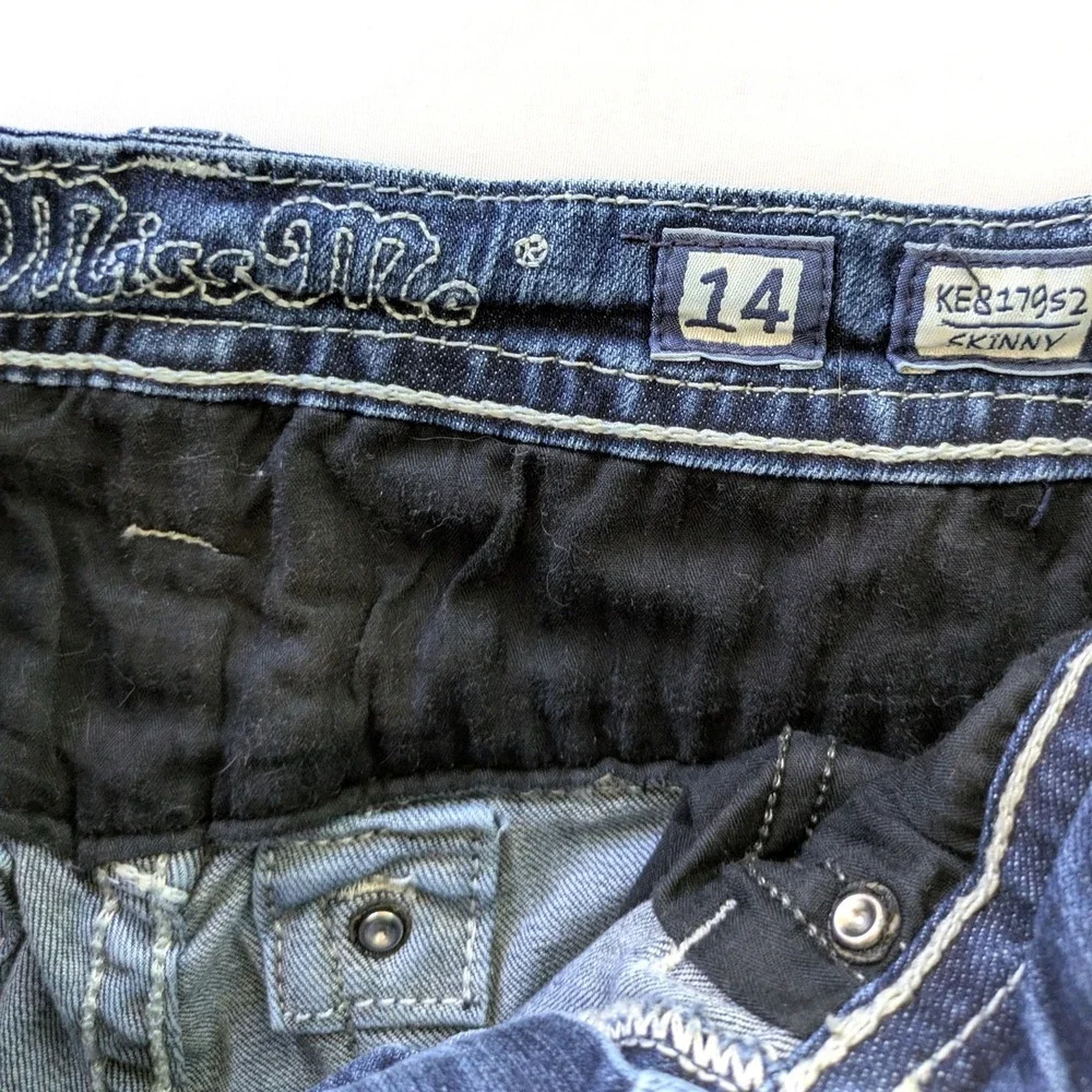 Miss Me Girls Skinny Jeans Dark Wash Embroidered Sequin Pockets KE8179S2 Size 14